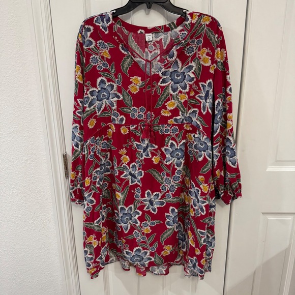 Old Navy Dresses & Skirts - Old Navy‎ Red Floral Boho Peasant Dress with Tassels – XL